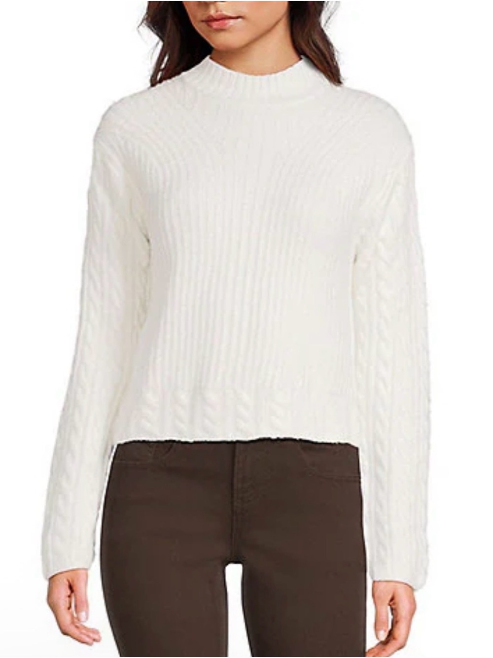 Cozy White Cable-Knit Mock Neck Sweater